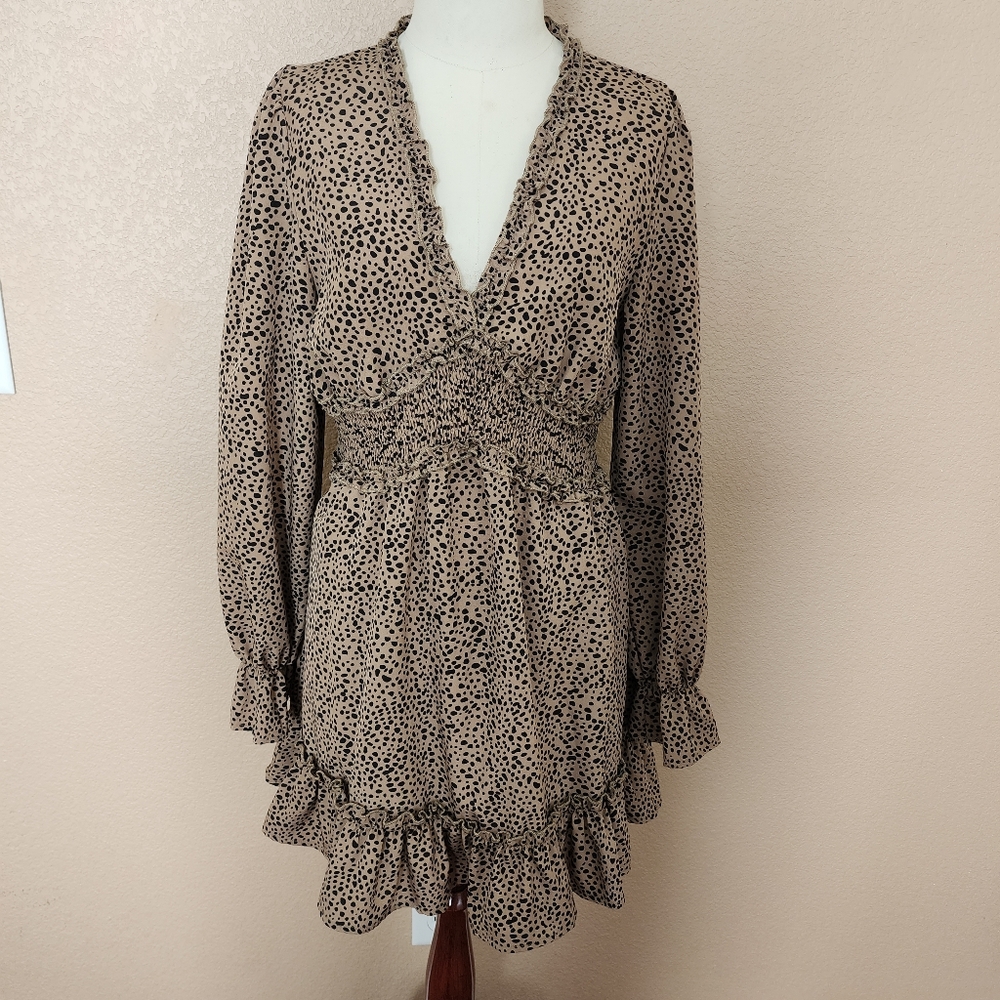 Elegant Black and Cream Polka Dot Dress